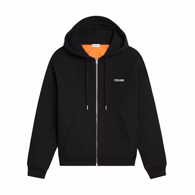 CELINE SS25 Black Zip-Up Hoodie with Logo. RY04I345F-38AW