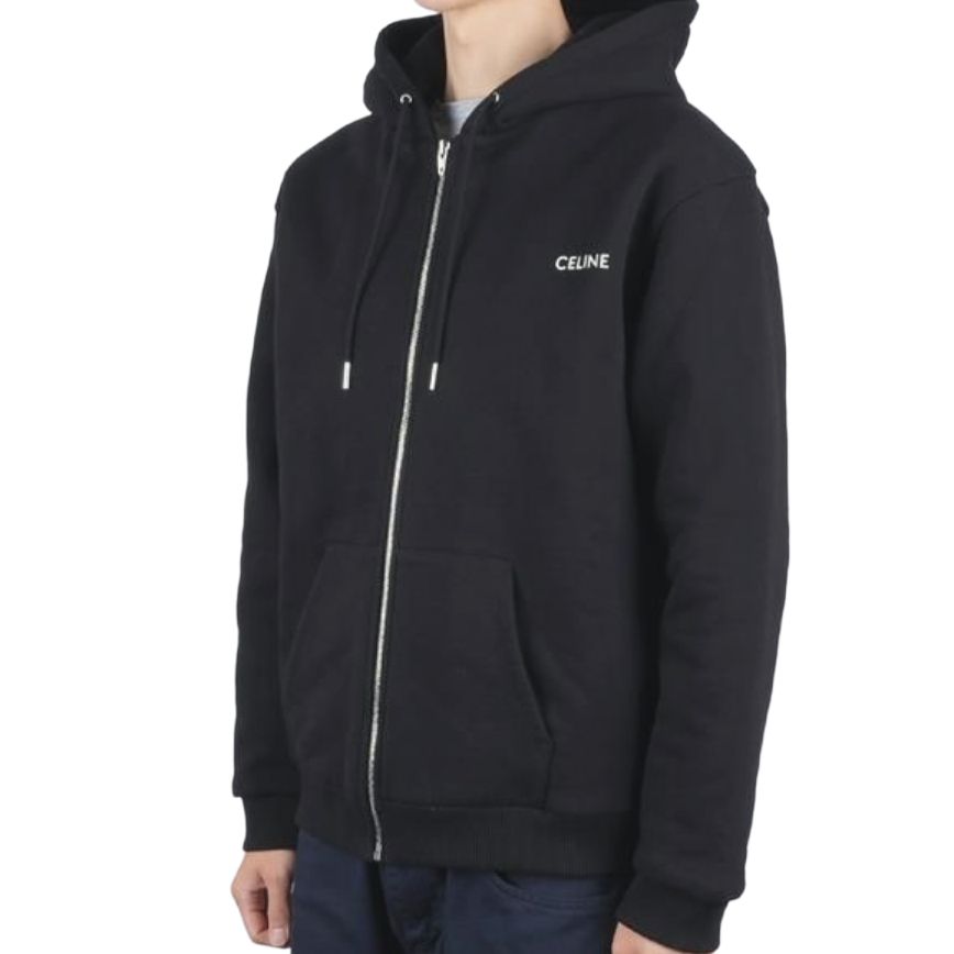 Purchase Sudadera con capucha negra con logo CELINE SS25 y cierre frontal. RY04I345F-38AW