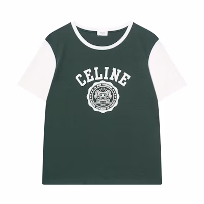 CELINE SS25 Green Colorblock Letter Logo Crewneck T-Shirt. RX04B671Q-FZM9