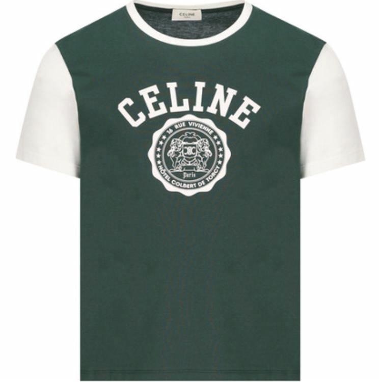 Order 赛琳 CELINE SS25 绿色拼色字母Logo圆领T恤 RX04B671Q-FZM9