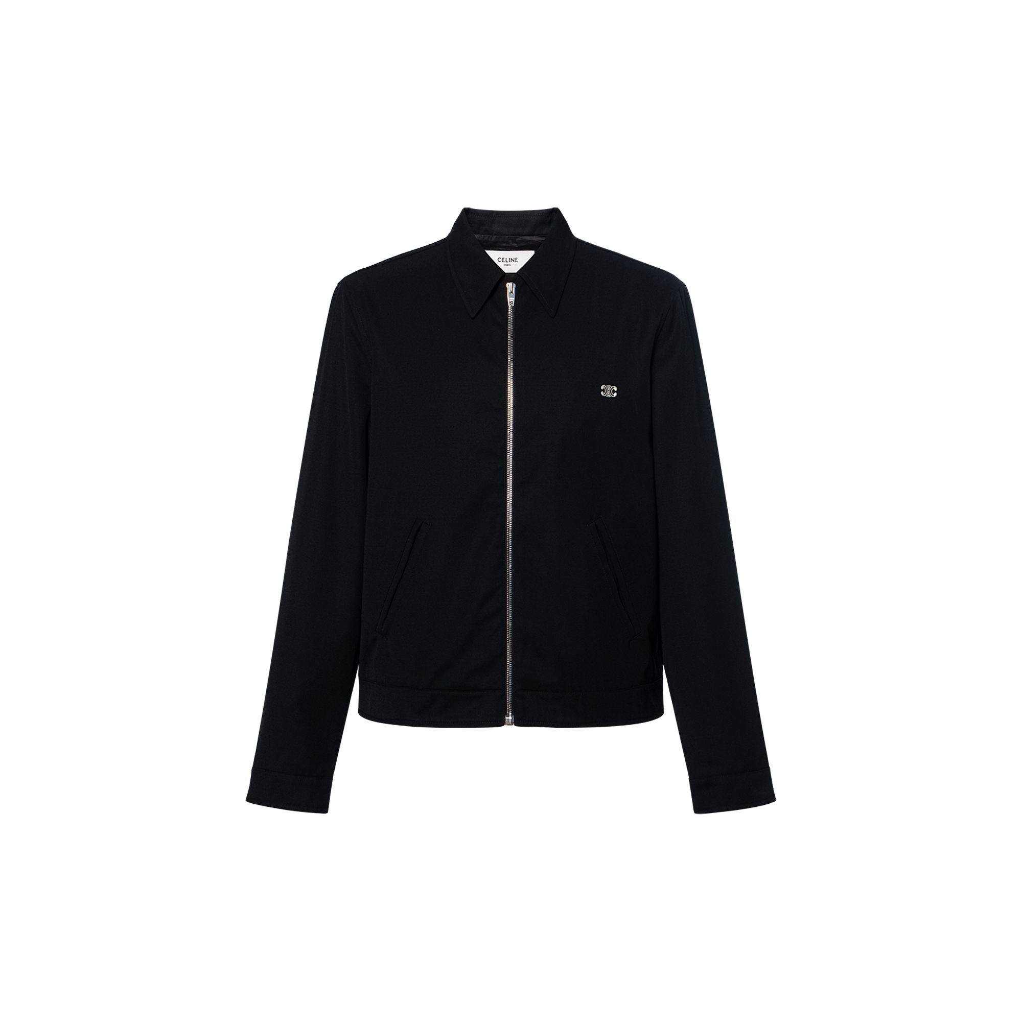 Celine SS25 Triomphe Embroidered Wool Twill Long-Sleeve Jacket Black RV0IE973C-38NO