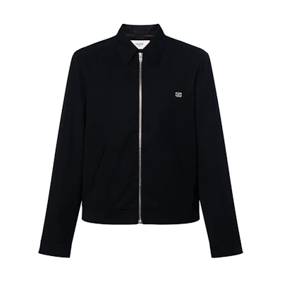 Celine SS25 Triomphe Embroidered Wool Twill Long-Sleeve Jacket Black RV0IE973C-38NO
