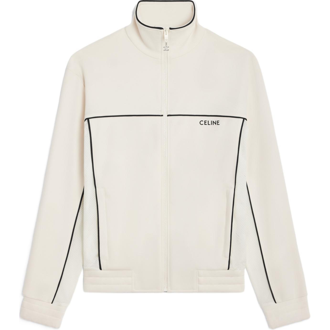 CELINE Striped High-Neck Jacket with Embroidered Logo Beige  Outerwear. 2Y94E121O-01OB
