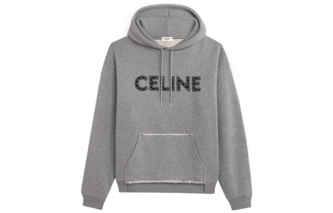 Celine Studded Logo Print Oversized Hoodie Men’s Grey 2Y309052H-09GB