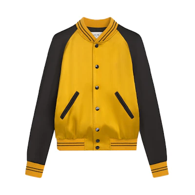 CELINE Studded Satin Preppy Baseball Jacket in Sunflower Yellow 2V87C851C-11SR
