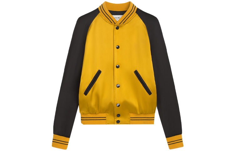 Order CELINE Jaket Baseball Satin Berpaku Preppy Kuning Bunga Matahari 2V87C851C-11SR