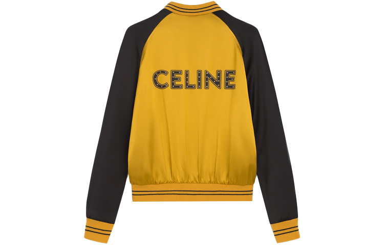 Lookbook CELINE Jaket Baseball Satin Berpaku Preppy Kuning Bunga Matahari 2V87C851C-11SR