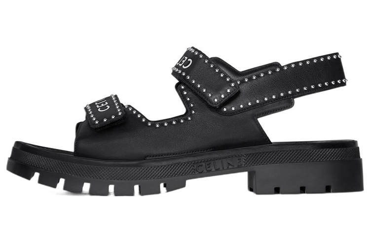 CELINE Studded Strap Leather Sandals 'Black' 346763338C.38NO