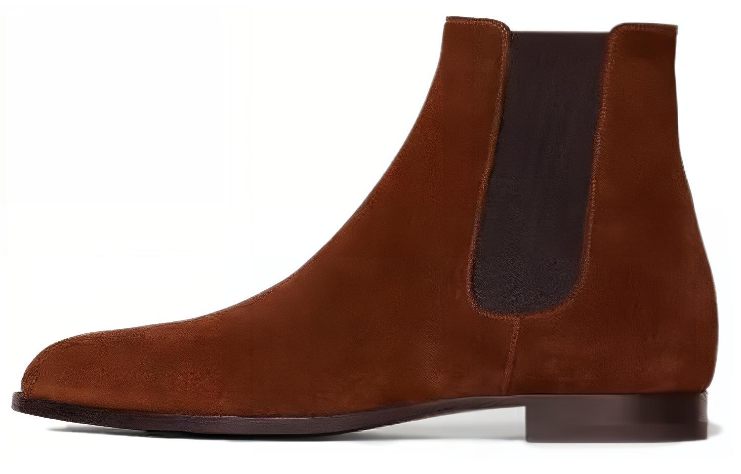 CELINE Suede Round Toe Chelsea Boots 'Brown'
