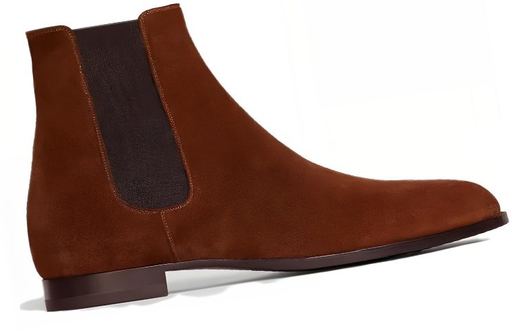 CELINE Suede Round Toe Chelsea Boots 'Brown' 圖 2