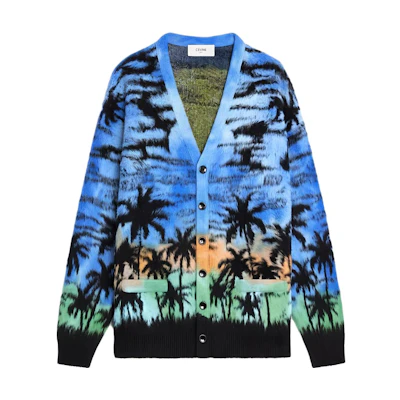 CELINE Sunset Pattern Jacquard Knit Sweater Blue Long Sleeve 2AH57421U-07BL