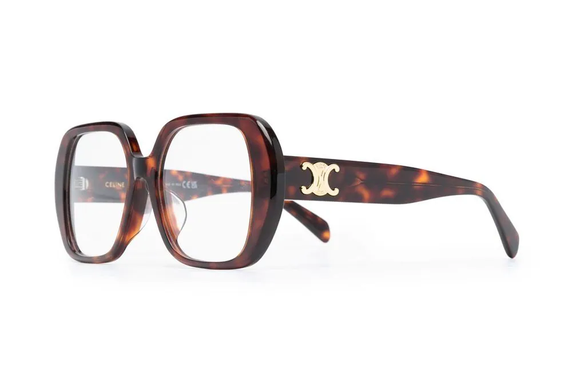 CELINE Tortoiseshell  Optical Glasses Irregular Frame with Logo Temple Accent CL50122F