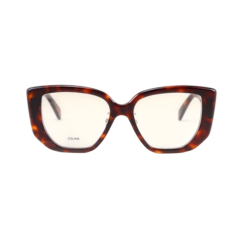 CELINE Tortoiseshell Irregular Optical Glasses Unisex with Logo Temples CL50146F-052