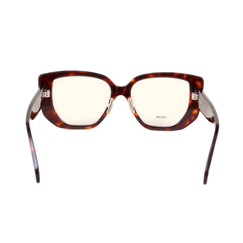 Shop CELINE 龟壳纹不规则光学眼镜 男女通用 带标志镜腿 CL50146F-052