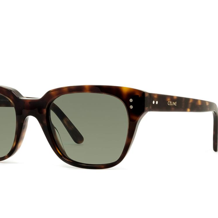 Shop CELINE 經典簽名墨綠龜殼方形太陽眼鏡 男女通用款 CL40061I51