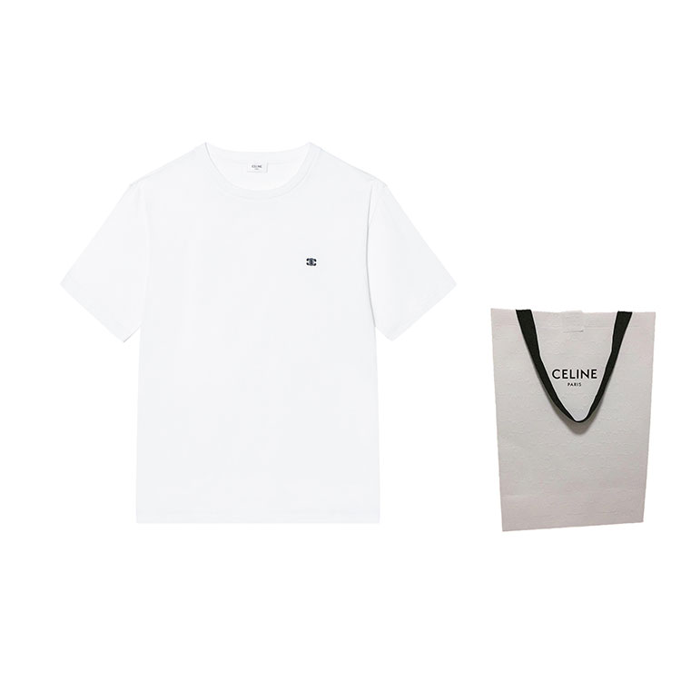 Shop CELINE Triomphe Kaos Putih Longgar Crew Neck Solid 2X04I671Q-01OB