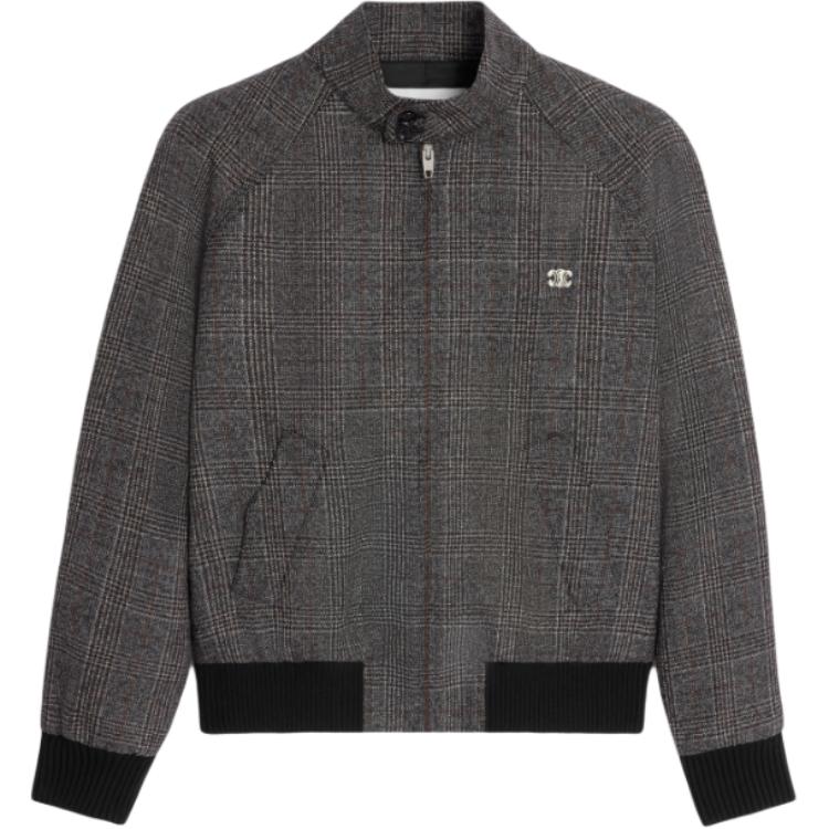 Celine Triomphe Blouson Jacket Prince of Wales Wool Gray Plaid Jacket 2W87C426Z-39NI