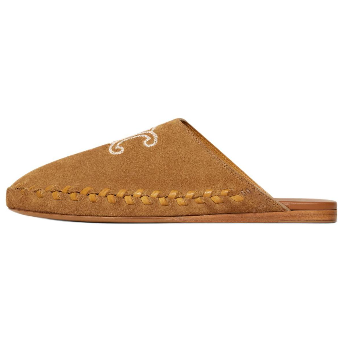 CELINE Triomphe Embroidered Calfskin Round-Toe Mule Slippers Brown 358893954C.19DT