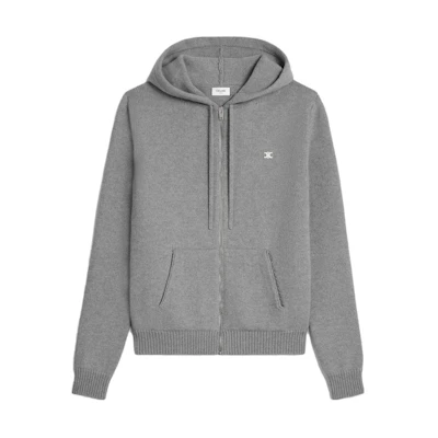 CELINE Triomphe FW23 Solid Logo Embroidered Zip-Up Sweatshirt. 2AD5O048T-09GM