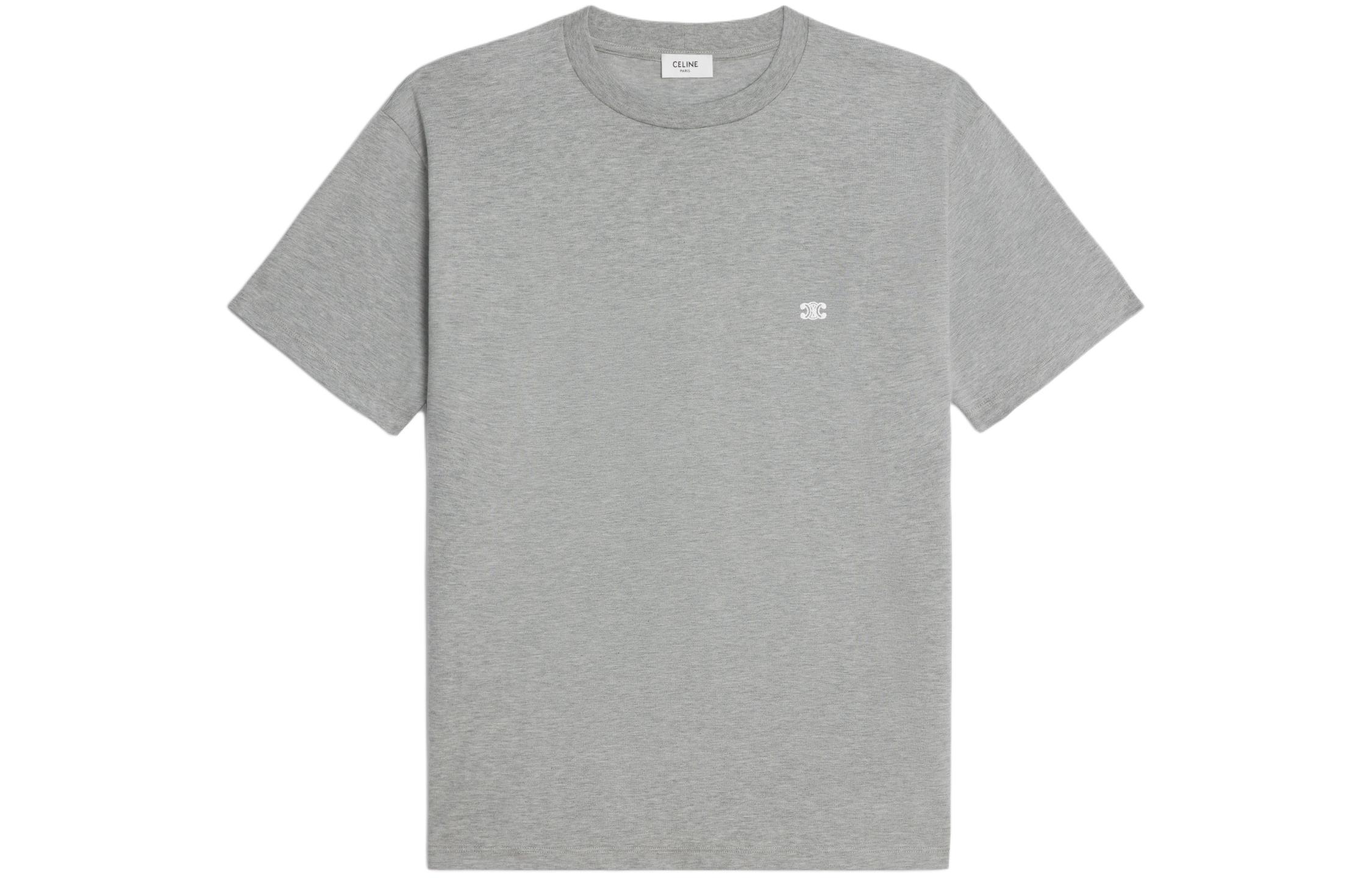 CELINE Triomphe Logo Print Casual Loose Fit T-Shirt Grey White . 2X04I671Q-09MO