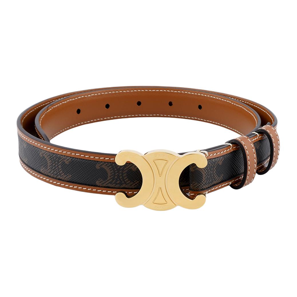 CELINE Triomphe Monogram Leather Canvas Belt Unisex Brown 2.5cm 45B422AES-04LU