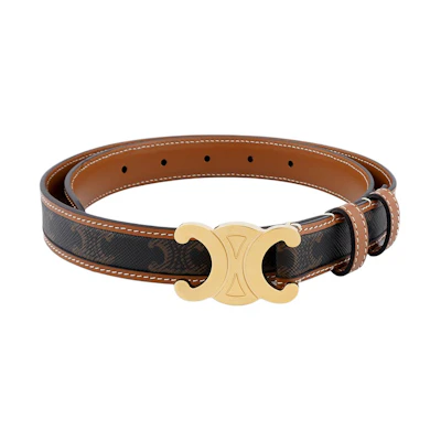 CELINE Triomphe Monogram Leather Canvas Belt Unisex Brown 2.5cm 45B422AES-04LU