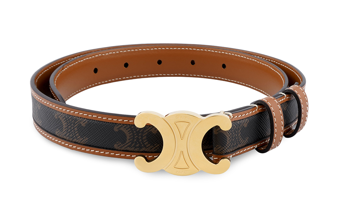 Order CELINE Triomphe Monogram Leather Canvas Belt Unisex Brown 2.5cm 45B422AES-04LU