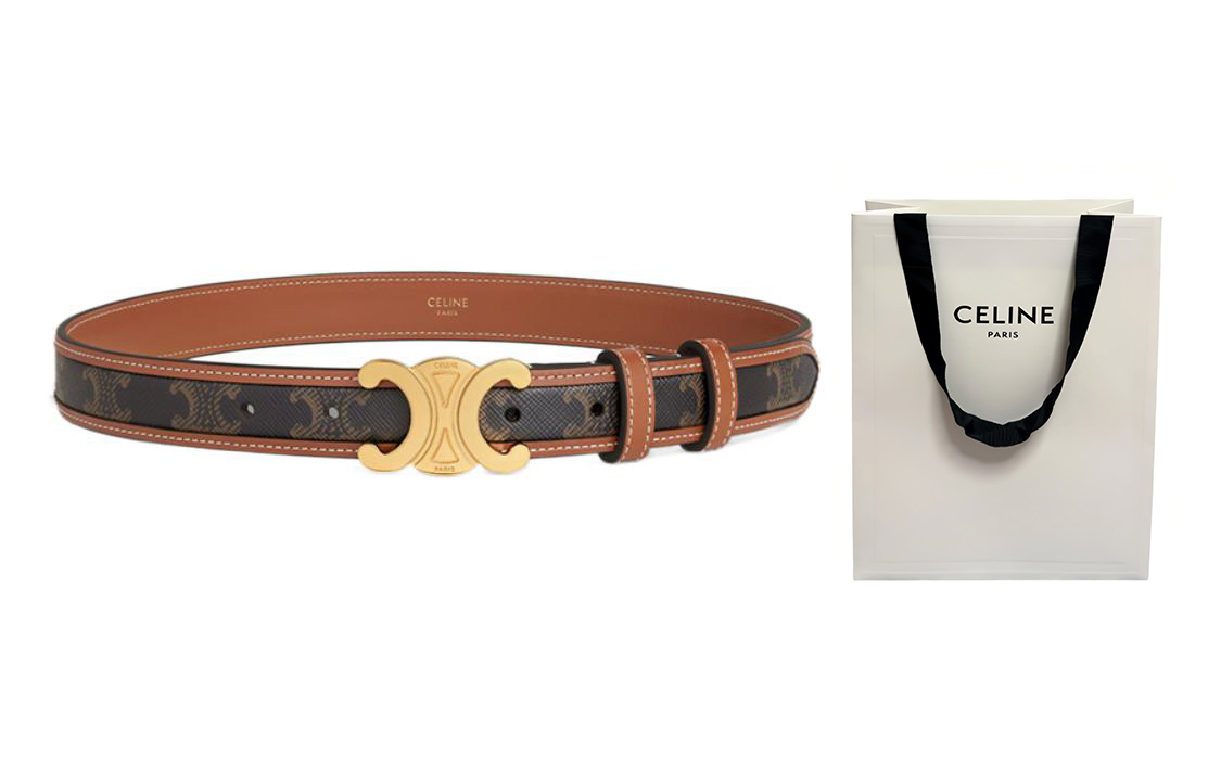Shop CELINE Triomphe Monogram Leather Canvas Belt Unisex Brown 2.5cm 45B422AES-04LU