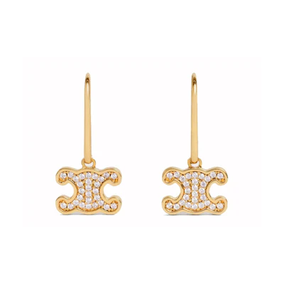 Celine Triomphe Rhinestone Earrings in Brass with Gold Finish and Crystals Gold