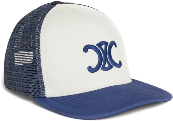 CELINE Triomphe Scuba Mesh Baseball Cap White/Navy Blue. 2AUM4293R-01WN Order CELINE Triomphe Scuba Mesh Baseball Cap White/Navy Blue. 2AUM4293R-01WN