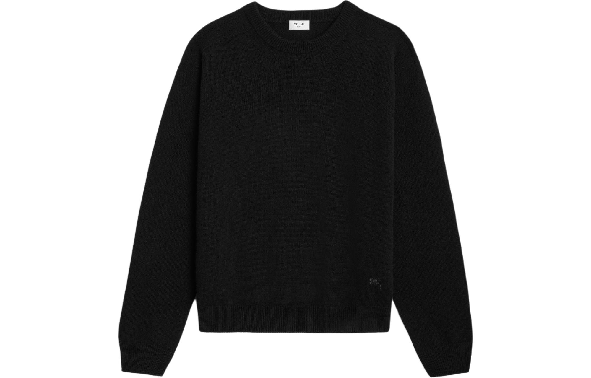 Celine Triomphe Solid Color Crewneck Pullover Sweatshirt Black 2AD3X384D-38NO