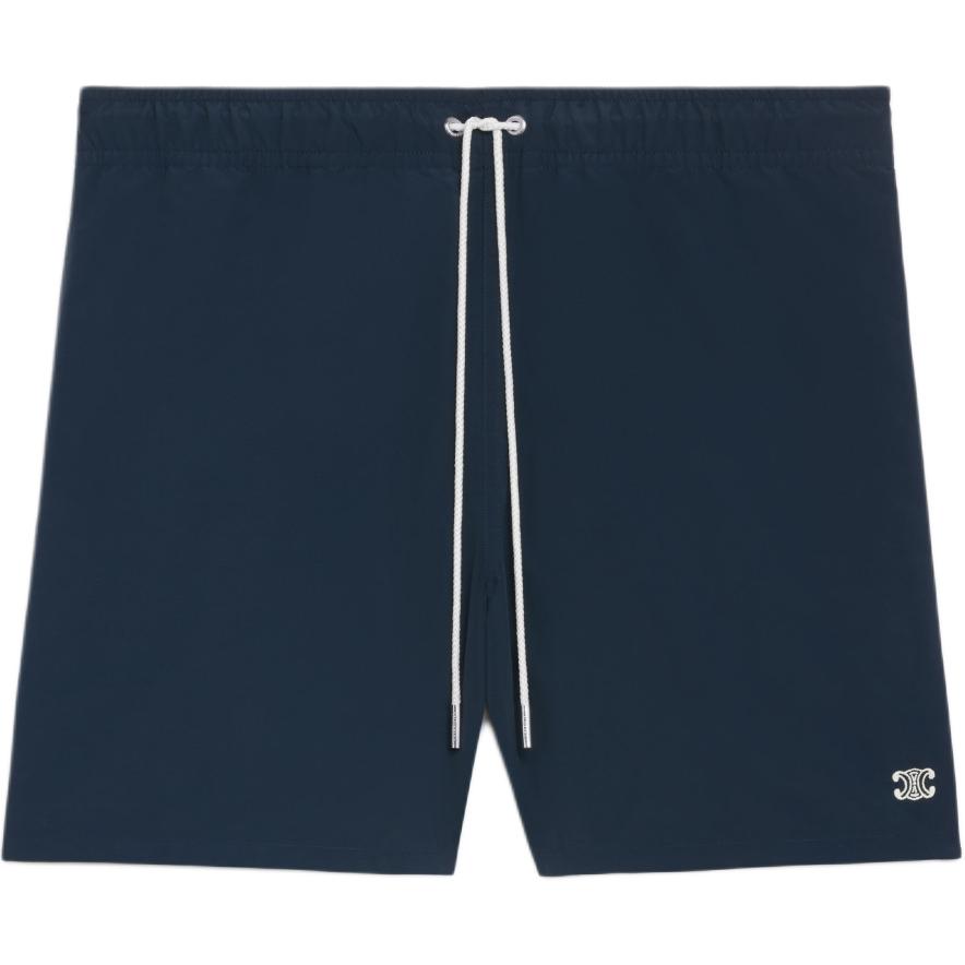 CELINE Triomphe Solid Drawstring Swim Trunks Navy Blue  Swimwear. 2Z732519U-07MR