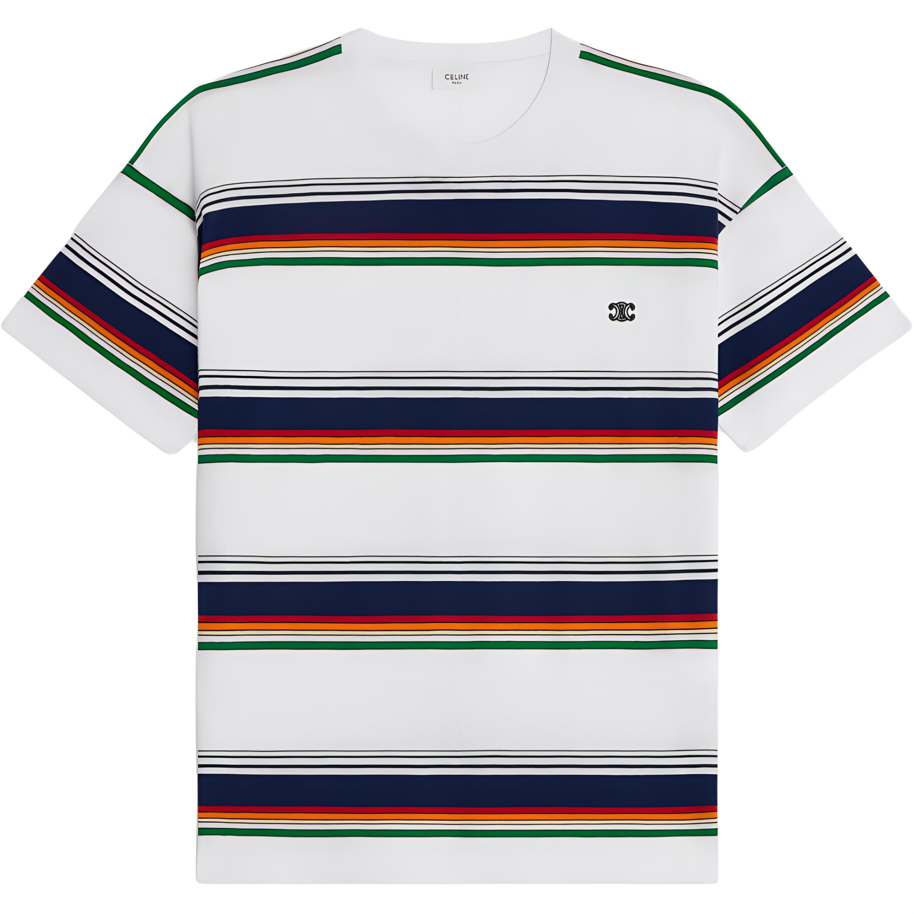CELINE Triomphe Striped Logo Print Round Neck Short Sleeve T-Shirt Multicolor Men 2X04I807M-01MU