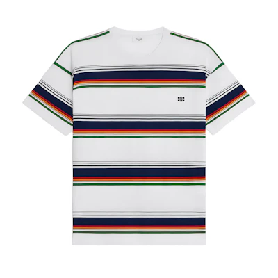 CELINE Triomphe Striped Logo Print Round Neck Short Sleeve T-Shirt Multicolor Men 2X04I807M-01MU