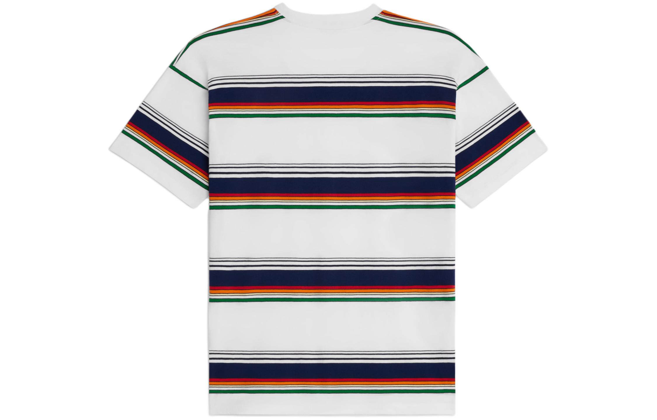 Lookbook CELINE Triomphe Baju T-Shirt Lelaki Leher Bulat Lengan Pendek Logo Jalur Multicolor 2X04I807M-01MU