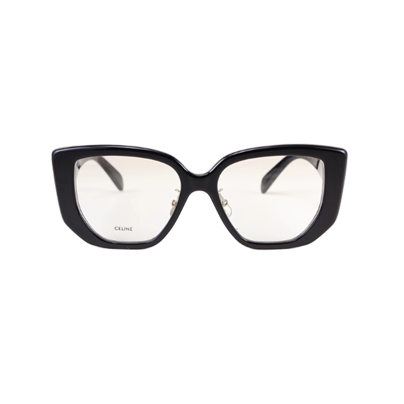 CELINE Unisex Black Acetate Irregular Optical Glasses with Logo Temples. CL50146I001