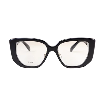CELINE Unisex Black Acetate Irregular Optical Glasses with Logo Temples. CL50146I001