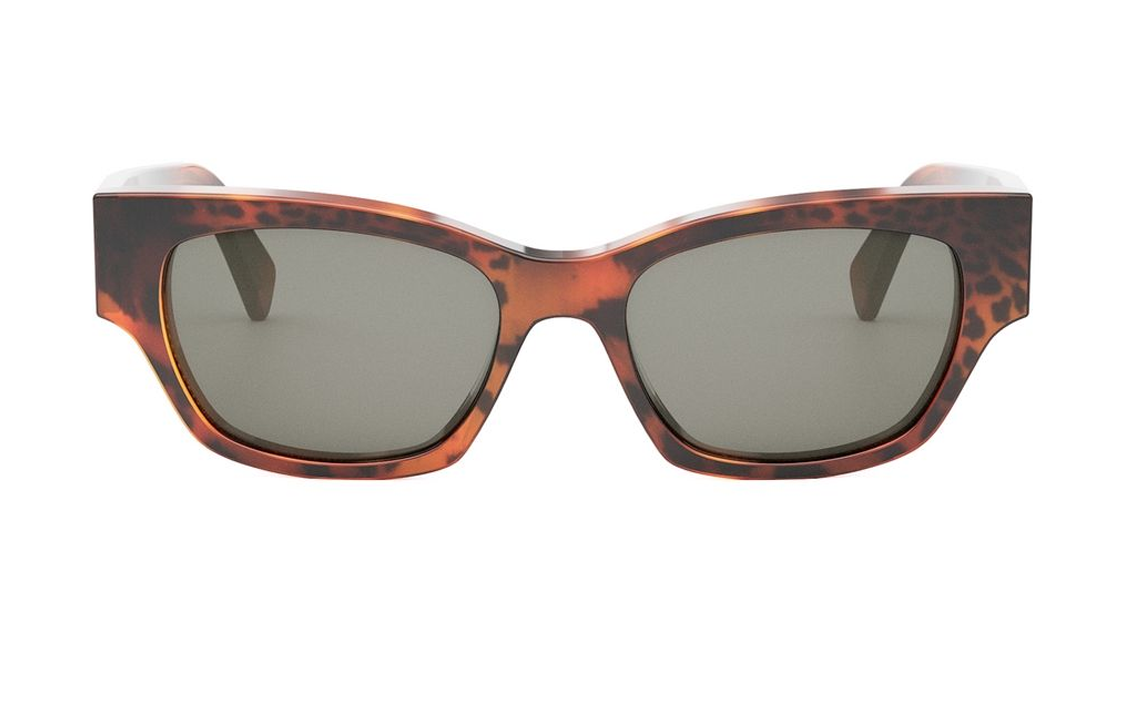 Lookbook CELINE 男女款棕色不规则太阳镜，镜腿饰有标志细节。 CL40197U99a