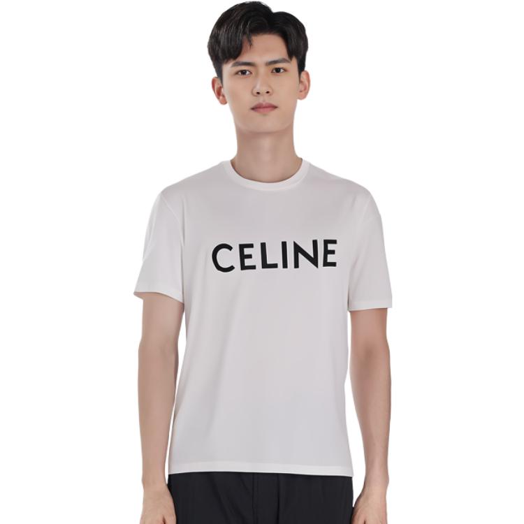 Purchase CELINE White Letter Print Crew Neck Short Sleeve T-Shirt 2X681501F-01CC