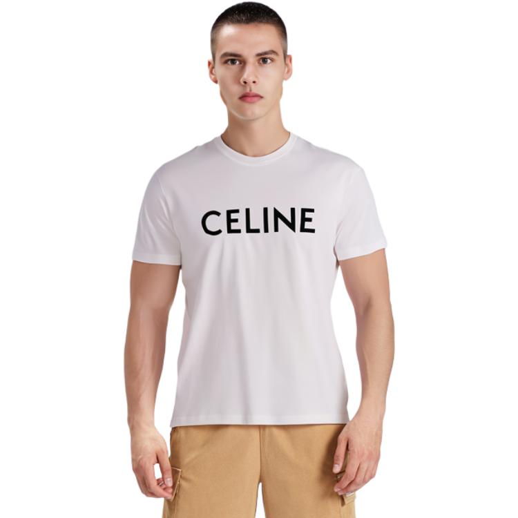 Details for CELINE White Letter Print Crew Neck Short Sleeve T-Shirt 2X681501F-01CC