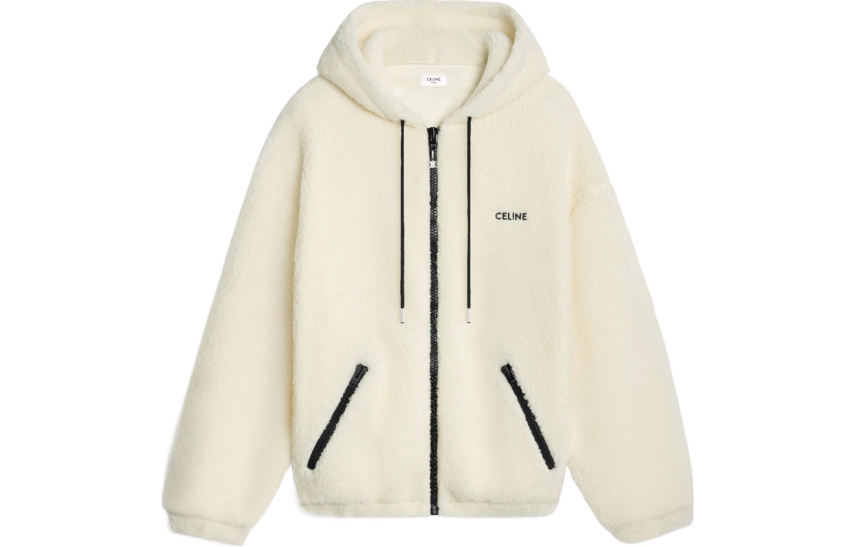 Celine White Solid Color Slim Fit Zip-Up Hoodie Jacket 2Y905699M01OB
