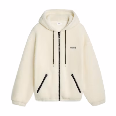 Celine White Solid Color Slim Fit Zip-Up Hoodie Jacket 2Y905699M01OB