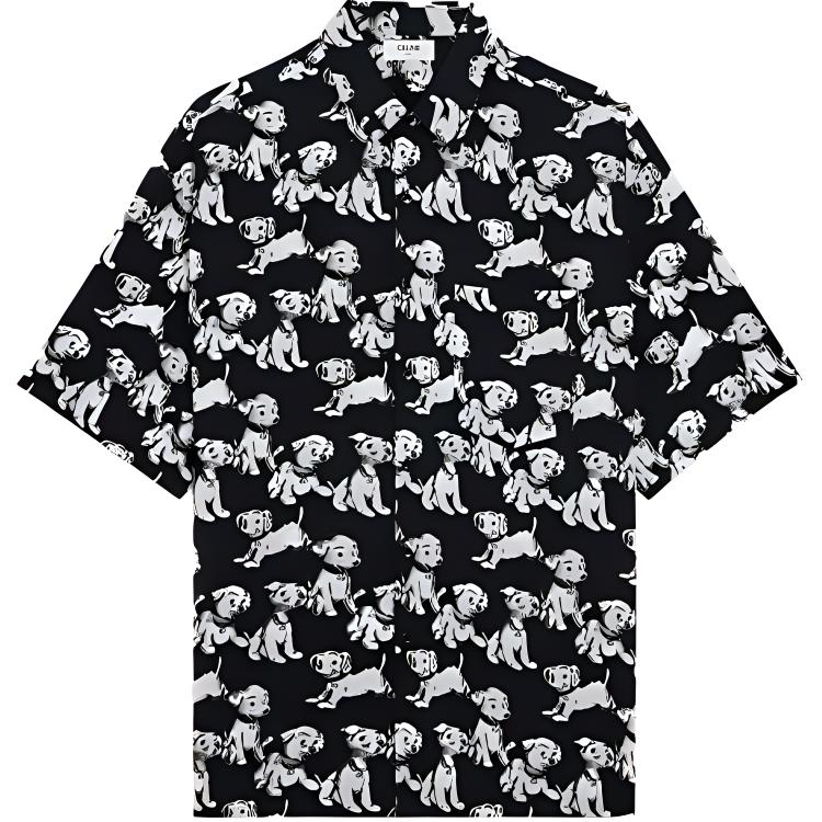 CELINE x AMY DORIAN SS22 Dog Print Short Sleeve Shirt Black  Fashion. 2C717307Q-38CE