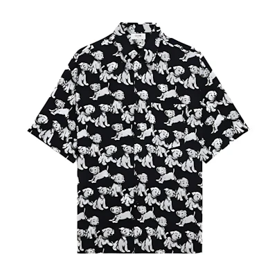 CELINE AMY DORIAN SS22 Dog Print Short Sleeve Shirt Black Fashion. 2C717307Q-38CE