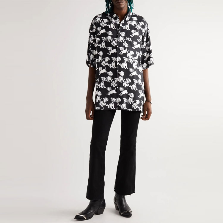 Sizing CELINE x AMY DORIAN SS22 Dog Print Short Sleeve Shirt Black  Fashion. 2C717307Q-38CE