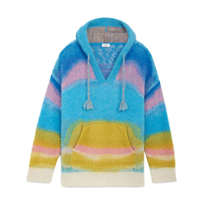 CELINE Marcelo Lavin SS22 Colorblock Knit Hoodie Blue Sweater. 2A20W501Q-07BY