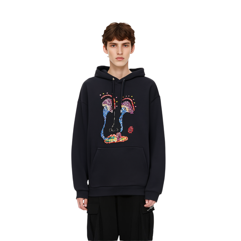 CELINE PAISLEY VERSE FW21 Artist Embroidered Cotton Hoodie Black . 2Y608670Q-38NO 圖 4