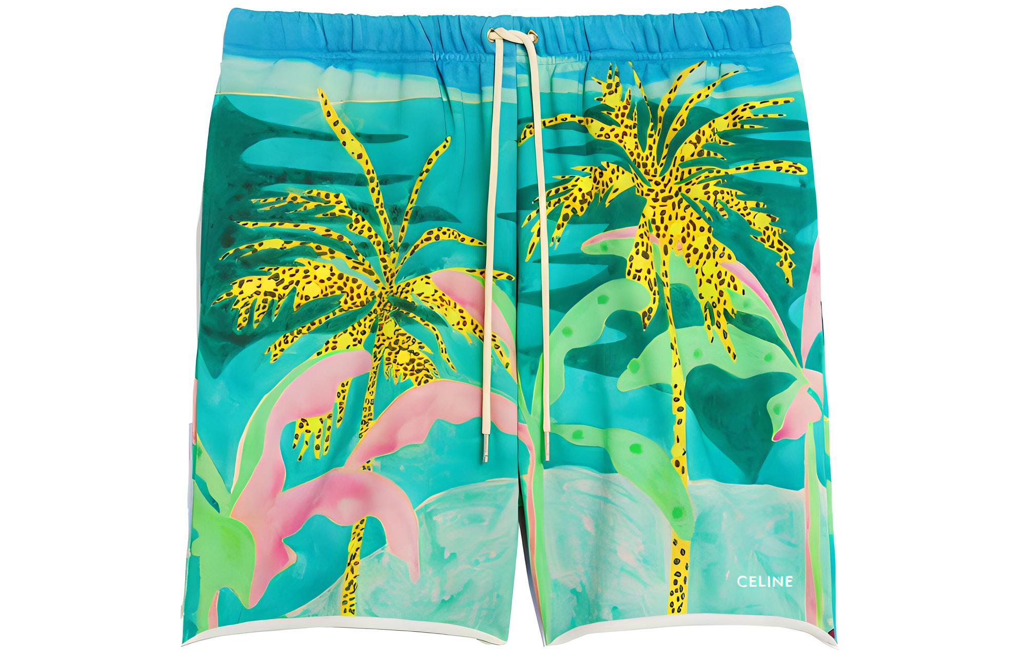 CELINE x Tyson Reeder Artist Print Relaxed Straight Shorts Green Casual Wear 2Z037823M-30GE