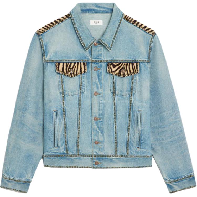 Celine Zebra Print Button-Up Jacket Blue Long Sleeve 2Q799461T-08EC