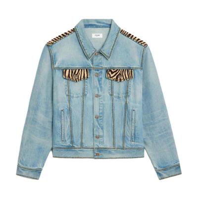 Celine Zebra Print Button-Up Jacket Blue Long Sleeve 2Q799461T-08EC